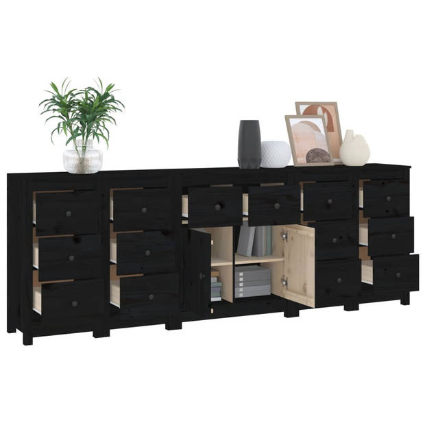 The Living Store Dressoir - Grenenhout - 230 x 35 x 80 cm - Zwart