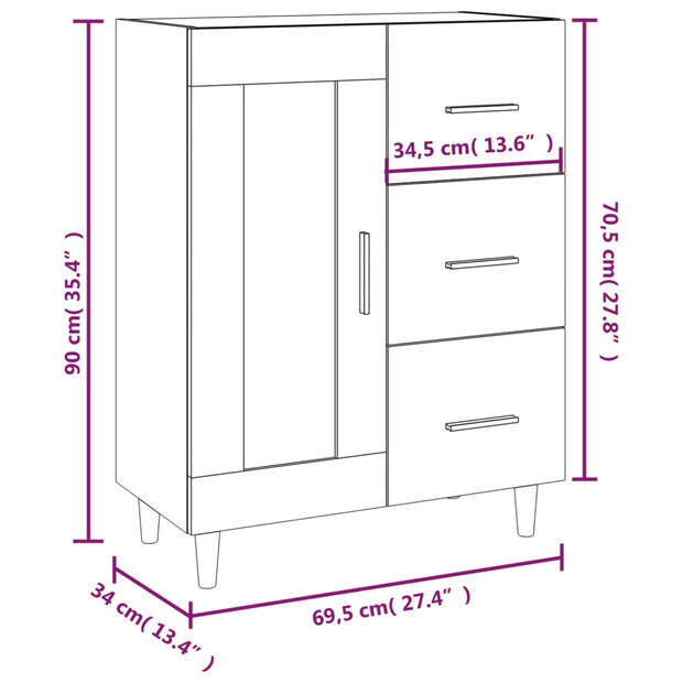 vidaXL Dressoir 69,5x34x90 cm bewerkt hout hoogglans wit