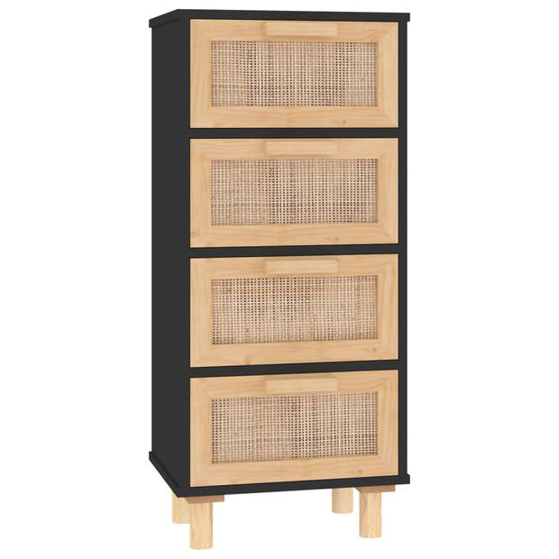 The Living Store Dressoir Rattan - 40x30x90 cm - Zwart - Incl - Montagehandleiding