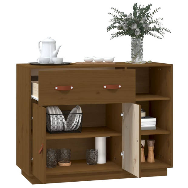 The Living Store Houten Dressoir - Massief Grenenhout - 98.5 x 40 x 75 cm - Honingbruin