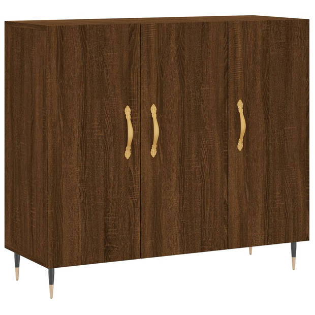 The Living Store-Dressoir-90x34x80-cm-bewerkt-hout-bruineikenkleurig - Keukenkast