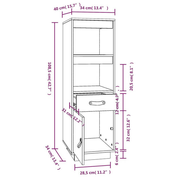 vidaXL Hoge kast 34x40x108,5 cm massief grenenhout honingbruin