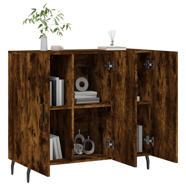 The Living Store Dressoir Metalen Poten - 90 x 34 x 80 cm - Gerookt Eiken