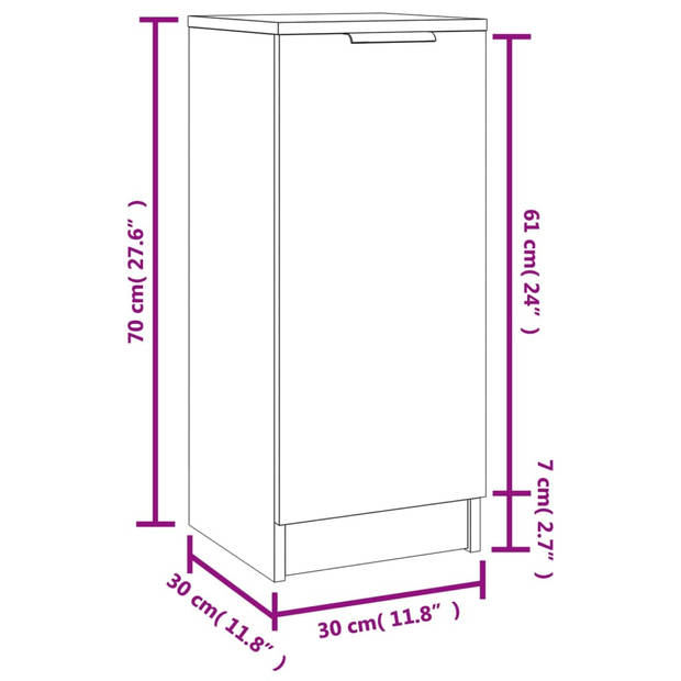 vidaXL Dressoir 30x30x70 cm bewerkt hout zwart