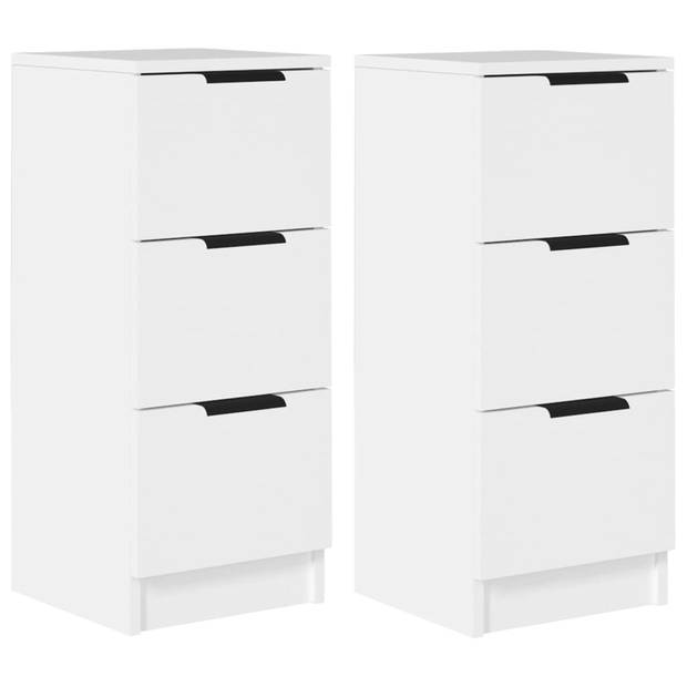 The Living Store Dressoir - Wit - 30 x 30 x 70 cm - Bewerkt hout - 2 stuks