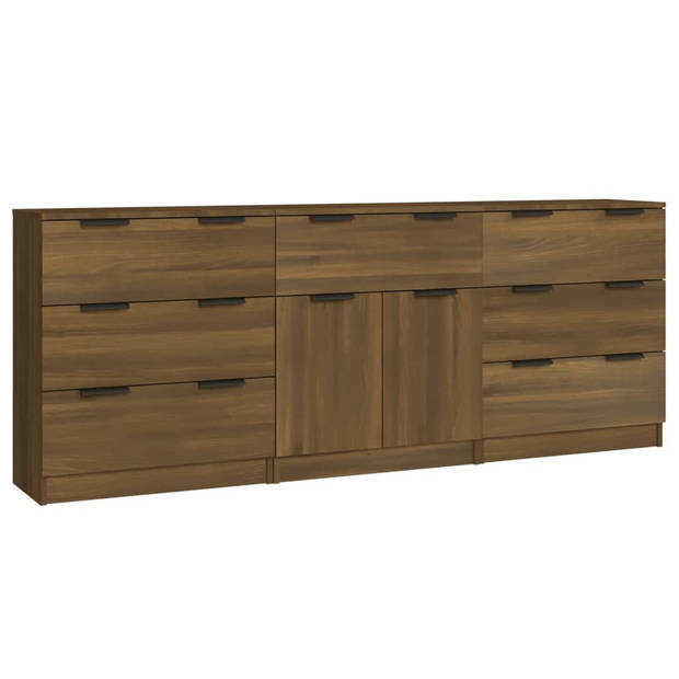 The Living Store Dressoir - Bruineiken - Set van 2 dressoirs (60 x 30 x 70 cm) - Met lades - The Living Store