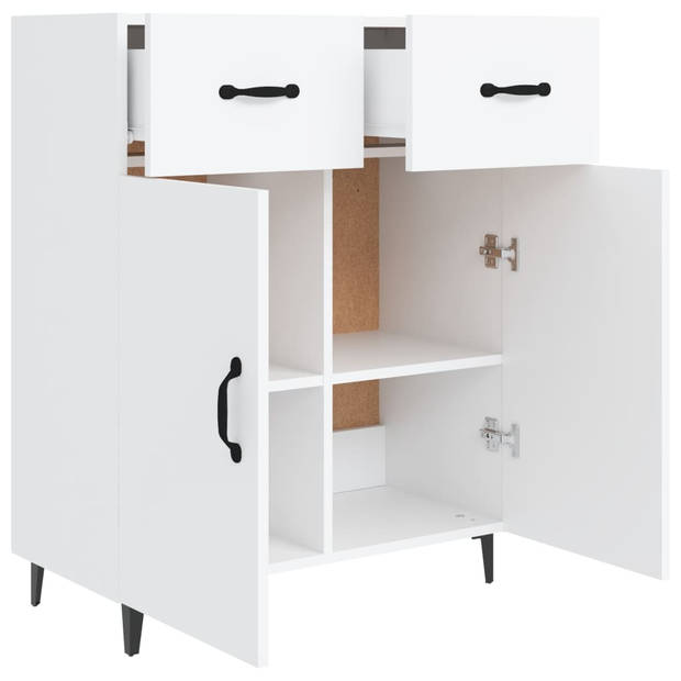 The Living Store Dressoir - - Dressoirs - 69.5 x 34 x 90 cm - Wit bewerkt hout