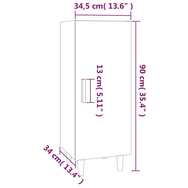 The Living Store Dressoir - Gerookt Eiken - 34.5 x 34 x 90 cm