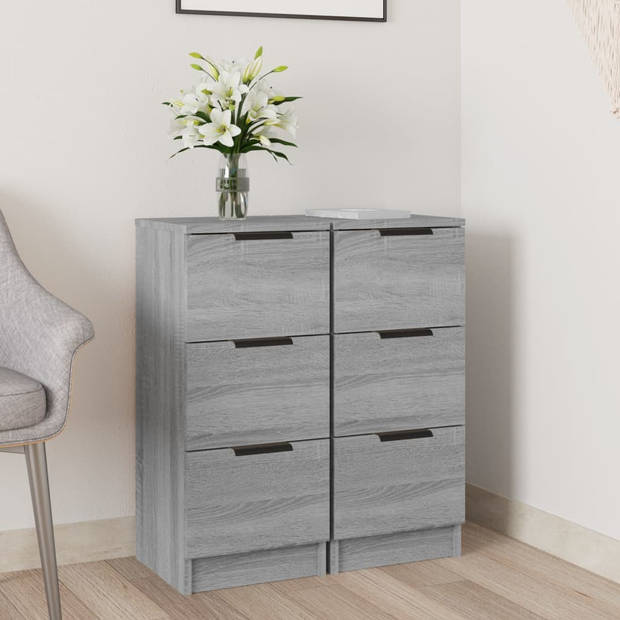 The Living Store Dressoir - - Bijzetkast - 30 x 30 x 70 cm - Ken- Grijs Sonoma eiken - Bewerkt hout