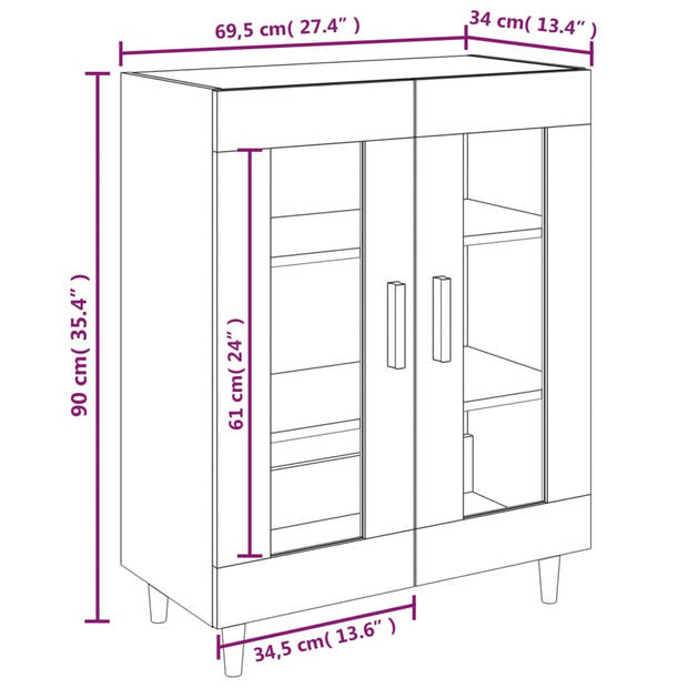 vidaXL Dressoir 69,5x34x90 cm bewerkt hout betongrijs