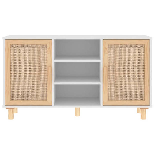 vidaXL Dressoir 105x30x60 cm massief grenenhout en rattan wit