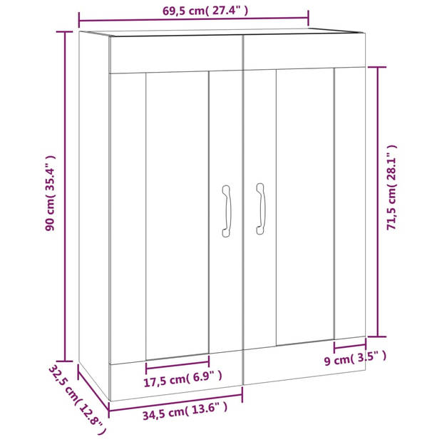 vidaXL Hangkast 69,5x32,5x90 cm hoogglans wit