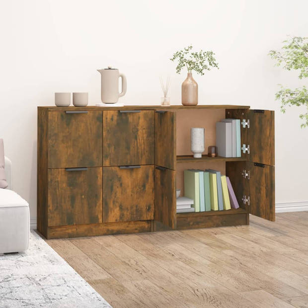 The Living Store Dressoir - Gerookt eiken - 60 x 30 x 70 cm - Bewerkt hout