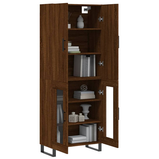 The Living Store Hoge Kast - Bruineiken - Dressoir en Opzetkast - 69.5 x 34 x 180 cm - Glasontwerp