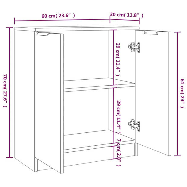 vidaXL Dressoirs 2 st 60x30x70 cm bewerkt hout sonoma eikenkleurig