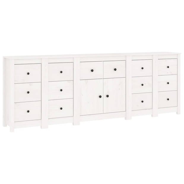 The Living Store Dressoir Massief Grenenhout - Wit - 230 x 35 x 80 cm - Met Deuren en Lades