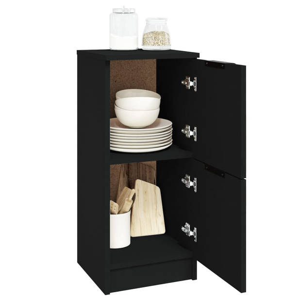 The Living Store Bijzetkast - Dressoir - Set van 2 - 30 x 30 x 70 cm - Zwart - Bewerkt hout