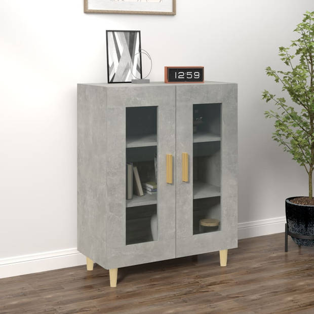 The Living Store Dressoir Betongrijs - 69.5 x 34 x 90 cm - Met 2 glazen deuren