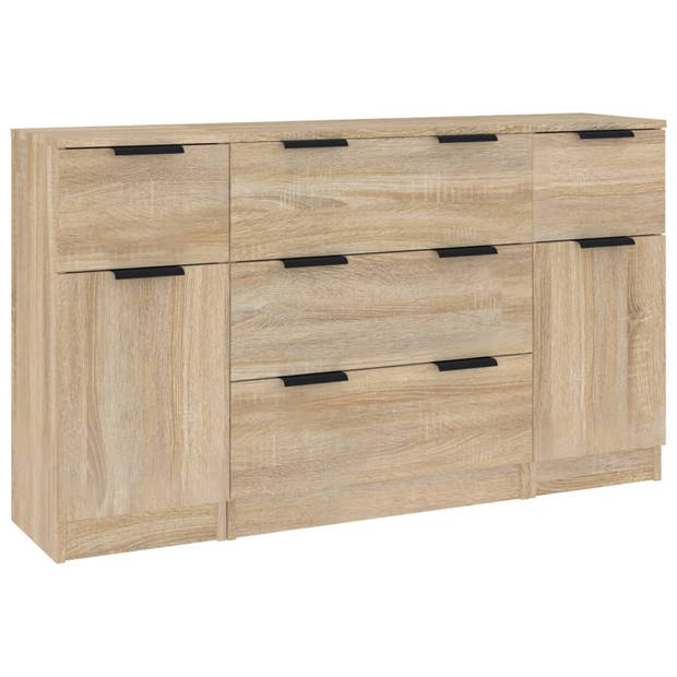 The Living Store Dressoir Sonoma Eiken - Bewerkt Hout - 60x30x70 cm - Met 3 Lades en 1 Deur