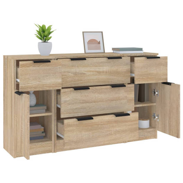 The Living Store Dressoir Sonoma Eiken - Bewerkt Hout - 60x30x70 cm - Met 3 Lades en 1 Deur