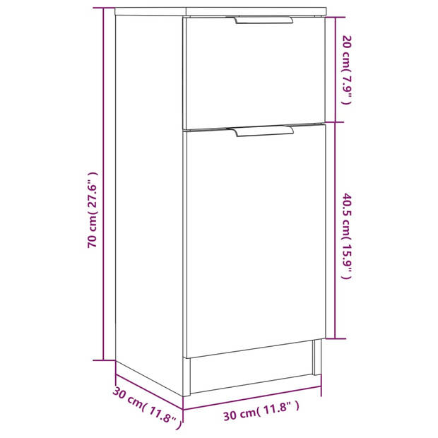 vidaXL Dressoir 30x30x70 cm bewerkt hout grijs sonoma eikenkleurig