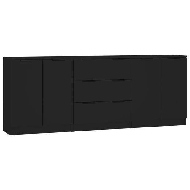 The Living Store Dressoir - Zwart - 60 x 30 x 70 cm - Bewerkt hout - 2 deuren - 3 lades