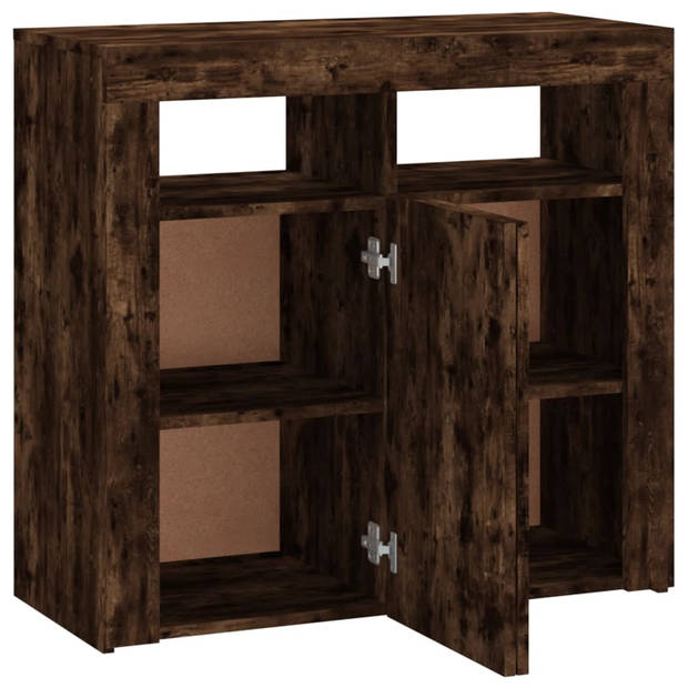 The Living Store Dressoir - LED-verlichting - Gerookt eiken - 80 x 35 x 75 cm - Bewerkt hout