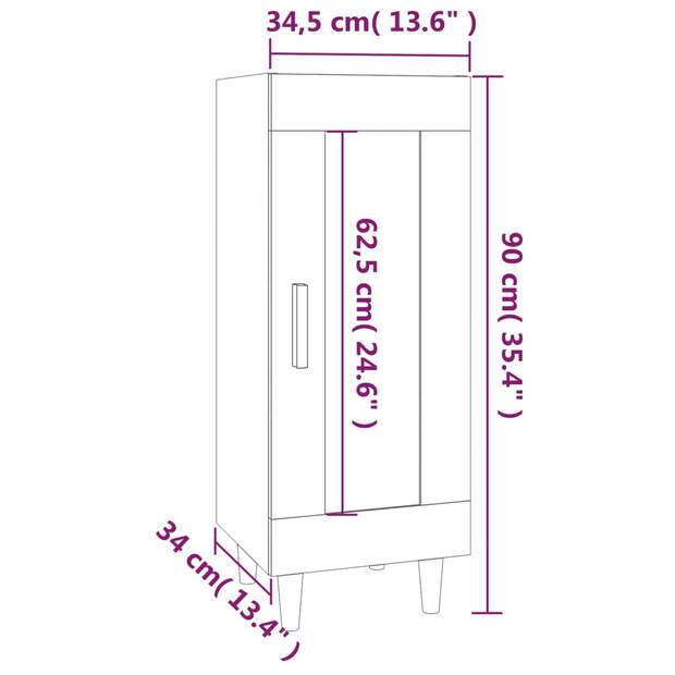 vidaXL Dressoir 34,5x34x90 cm bewerkt hout grijs sonoma eikenkleurig