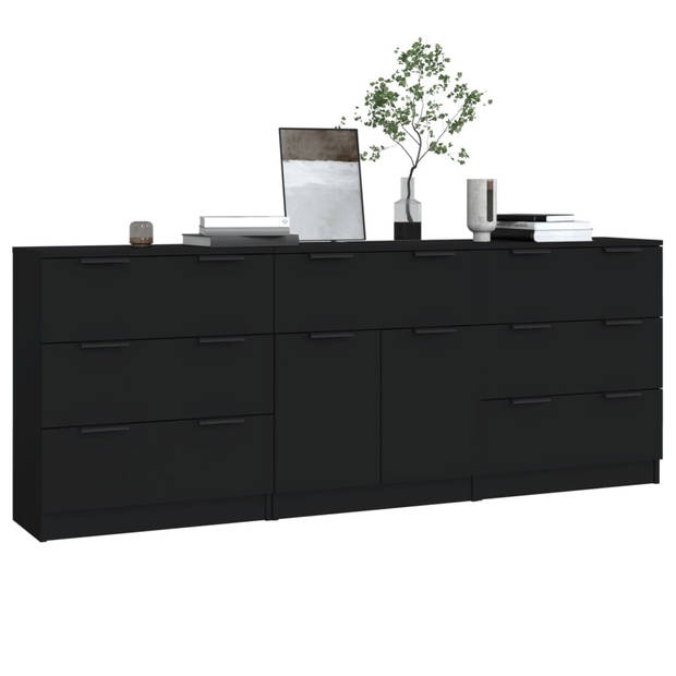 The Living Store - Dressoir - Set van 2 - 60 x 30 x 70 cm - Zwart