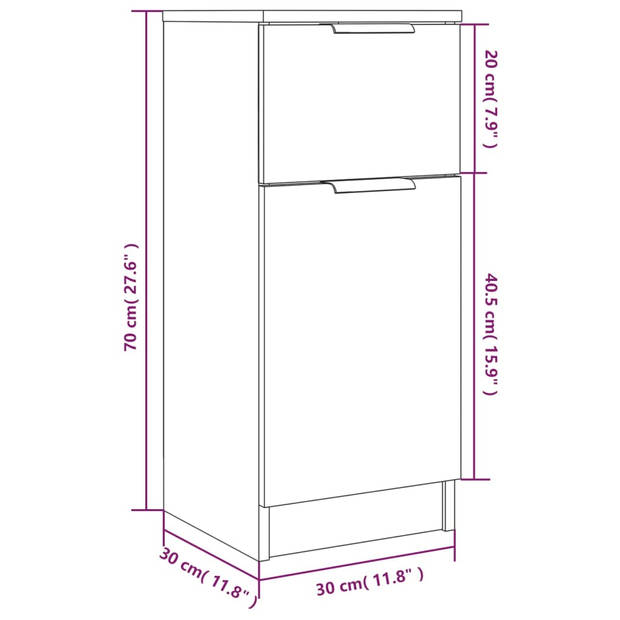 The Living Store Dressoir - Wit - 30 x 30 x 70 cm - Bewerkt hout