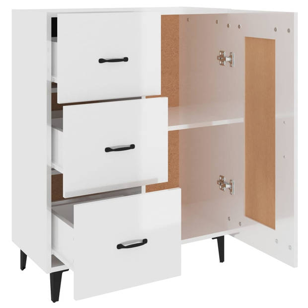 The Living Store Dressoir Klassieke Stijl - Bijzetkast met Opbergruimte - 69.5 x 34 x 90 cm - Hoogglans Wit