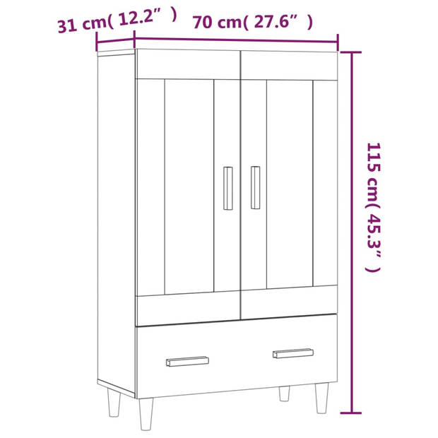 vidaXL Hoge kast 70x31x115 cm bewerkt hout gerookt eikenkleurig