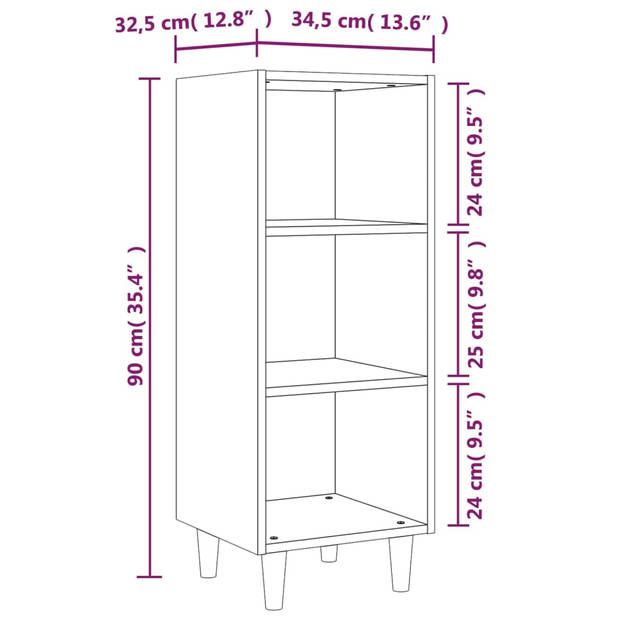 vidaXL Dressoir 34,5x32,5x90 cm bewerkt hout zwart