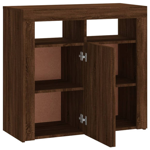 The Living Store Dressoir - LED-verlichting - Bewerkt hout - Afmetingen- 80 x 35 x 75 cm - Bruineiken kleur