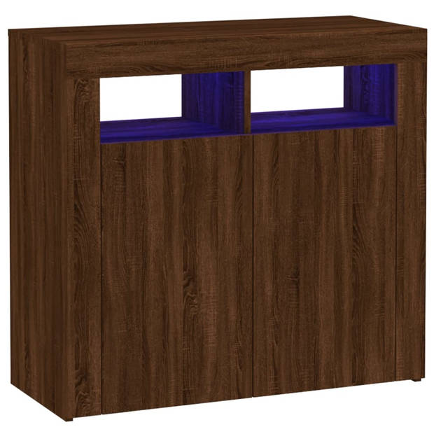 The Living Store Dressoir - LED-verlichting - Bewerkt hout - Afmetingen- 80 x 35 x 75 cm - Bruineiken kleur