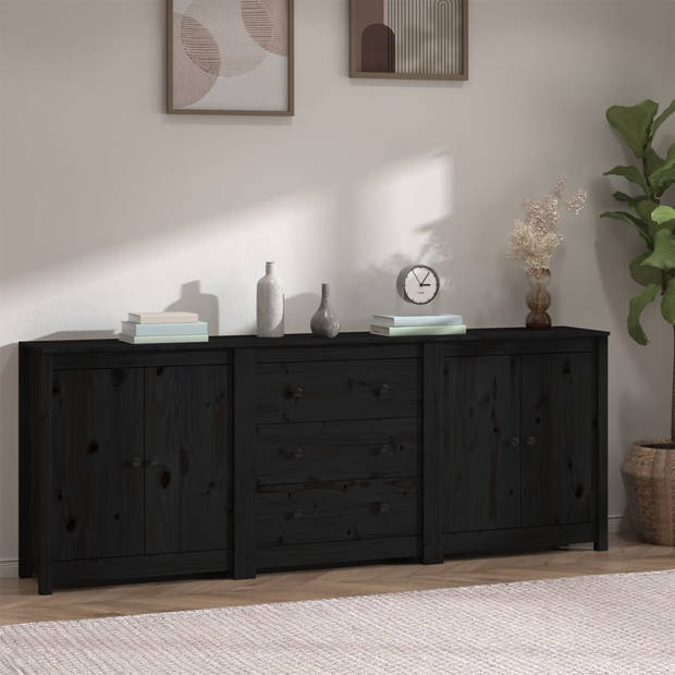 The Living Store Dressoir - Massief Grenenhout - 210 x 35 x 80 cm - Zwart