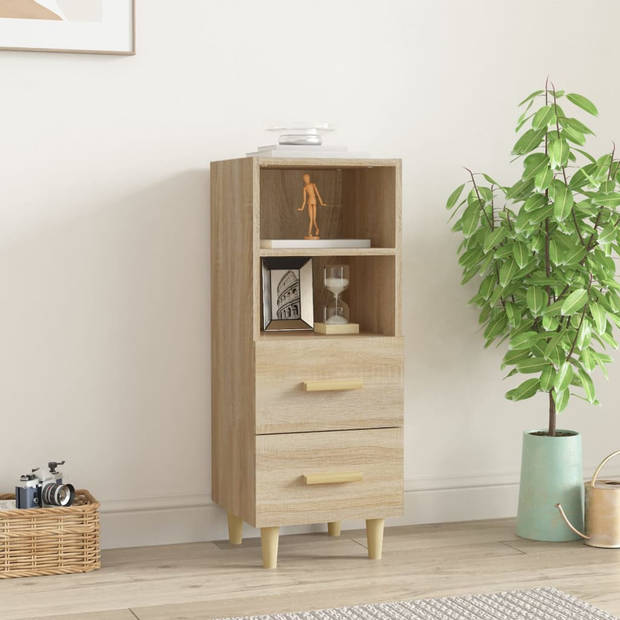 The Living Store Dressoir Bewerkt Hout - 34.5 x 34 x 90 cm - Sonoma Eiken