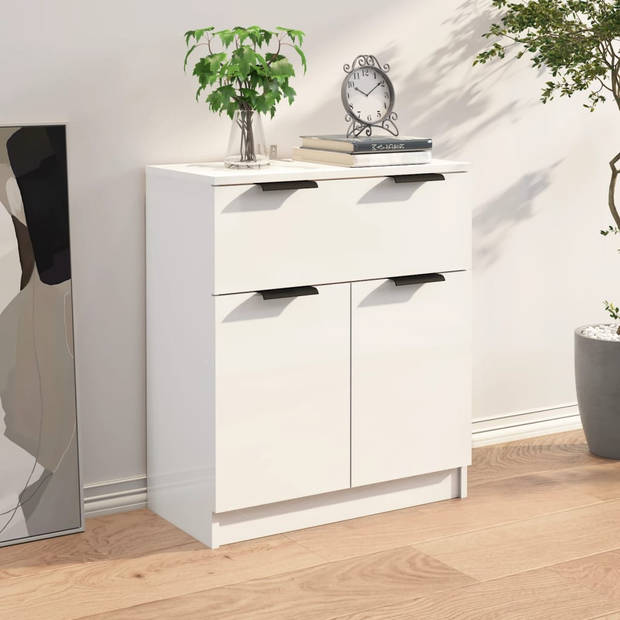 The Living Store Houten Dressoir - Bijzetkast - Hoogglans wit - 60 x 30 x 70 cm - Vochtbestendig