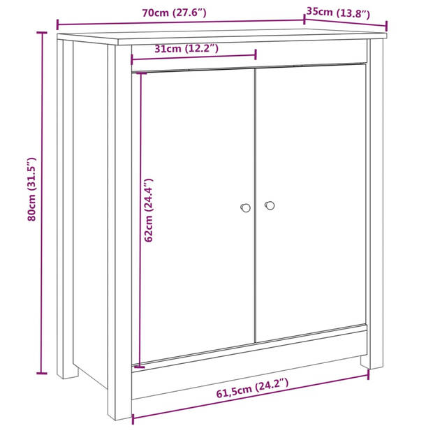 vidaXL Dressoirs 2 st 70x35x80 cm massief grenenhout zwart