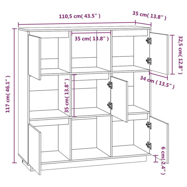 The Living Store Houten Kast - Dressoir - 110.5x35x117 cm - Zwart