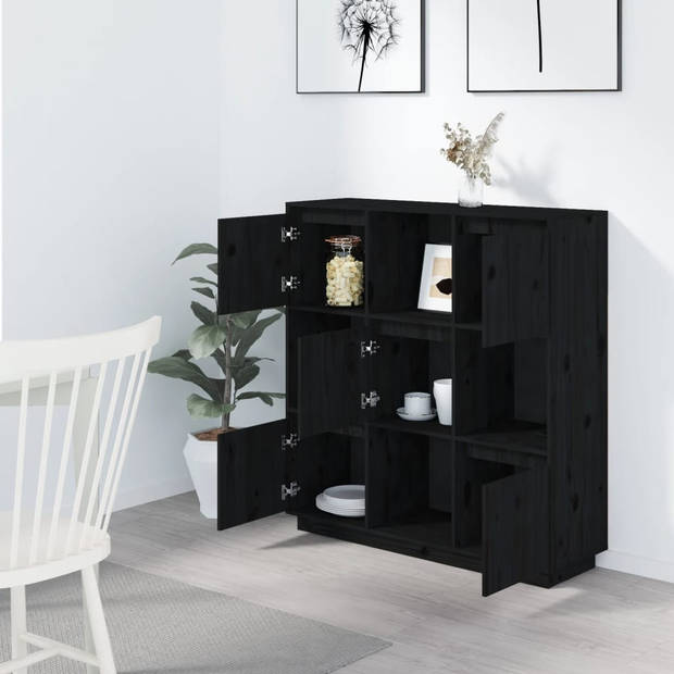 The Living Store Houten Kast - Dressoir - 110.5x35x117 cm - Zwart