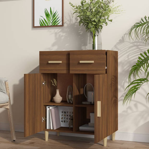 The Living Store Klassiek Dressoir - Bruineiken - 69.5 x 34 x 89 cm - Bewerkt hout