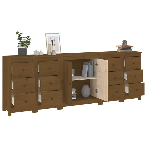 The Living Store Dressoir Grenenhout - Massief - Honingbruin - 230x35x80cm - Opbergruimte