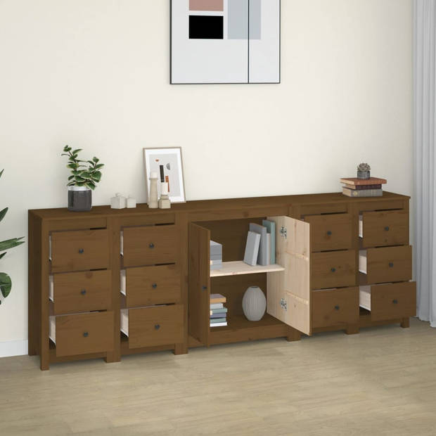 The Living Store Dressoir Grenenhout - Massief - Honingbruin - 230x35x80cm - Opbergruimte