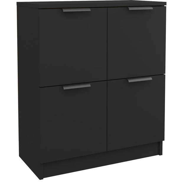 The Living Store Dressoir Modern Zwart - 60x30x70 cm - Hout - Met 4 deuren en stevig blad