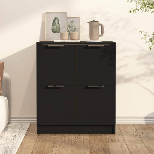 The Living Store Dressoir Modern Zwart - 60x30x70 cm - Hout - Met 4 deuren en stevig blad