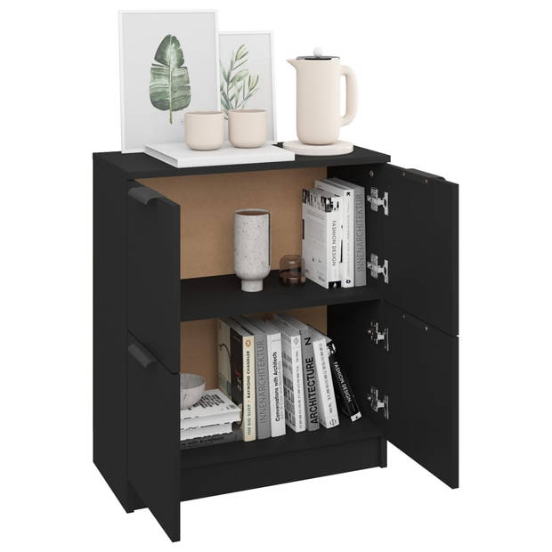 The Living Store Dressoir Modern Zwart - 60x30x70 cm - Hout - Met 4 deuren en stevig blad