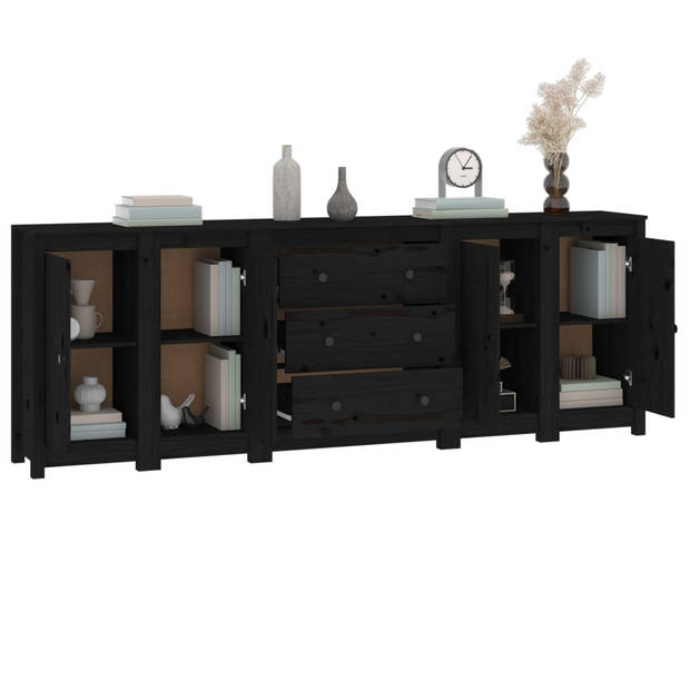 The Living Store Dressoir Hout - 230 x 35 x 80 cm - Zwart - Inclusief Montagehandleiding