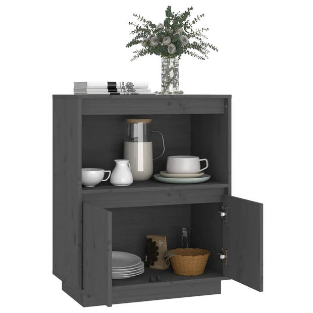 The Living Store Houten Dressoir - Opbergkast - 60x34x75 cm - Grijs - Massief grenenhout