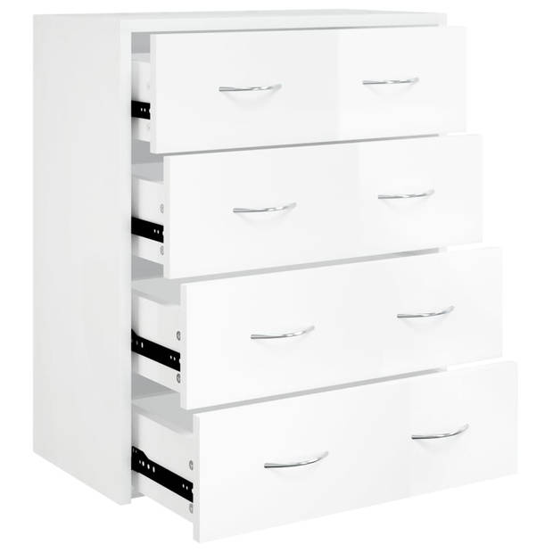 The Living Store Dressoir High Gloss White - 60 x 30.5 x 71 cm - 4 lades